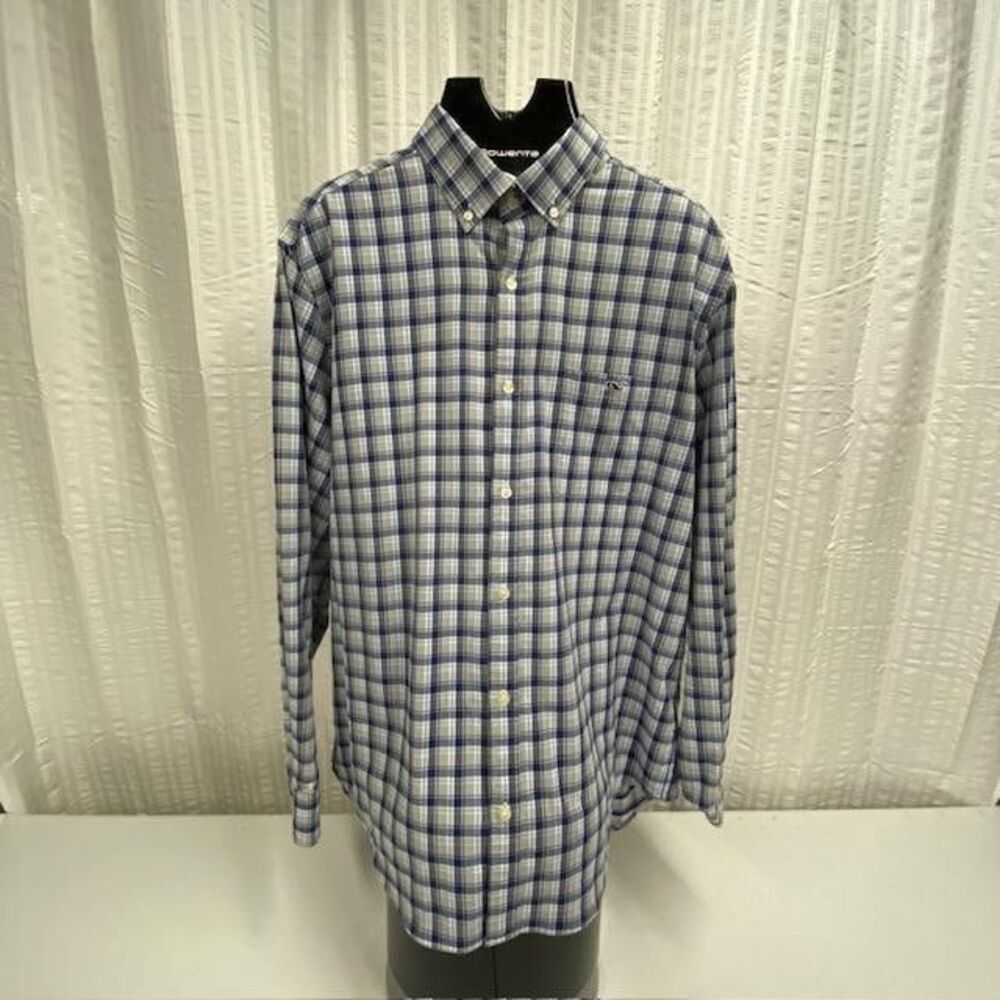 Vineyard Vines Performance Tucker Shirt Mens XL Blue Plaid Classic Fit Long Slee